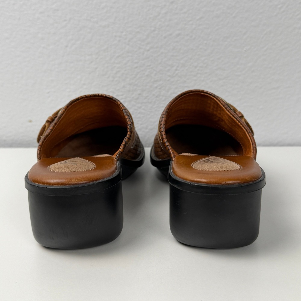 Clarks Artisan Mules Woven Leather Buckle 7.5M Brown Wedge Clogs - Picture 11 of 14